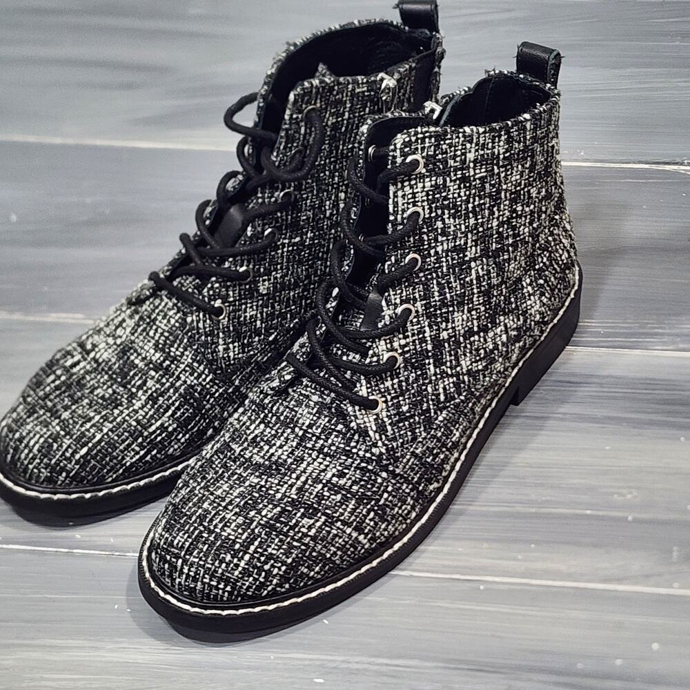 NYDJ Eileen Ankle Boots Black and White Tweed Lace Up Zip Closure‎ Size 8 - Picture 6 of 13